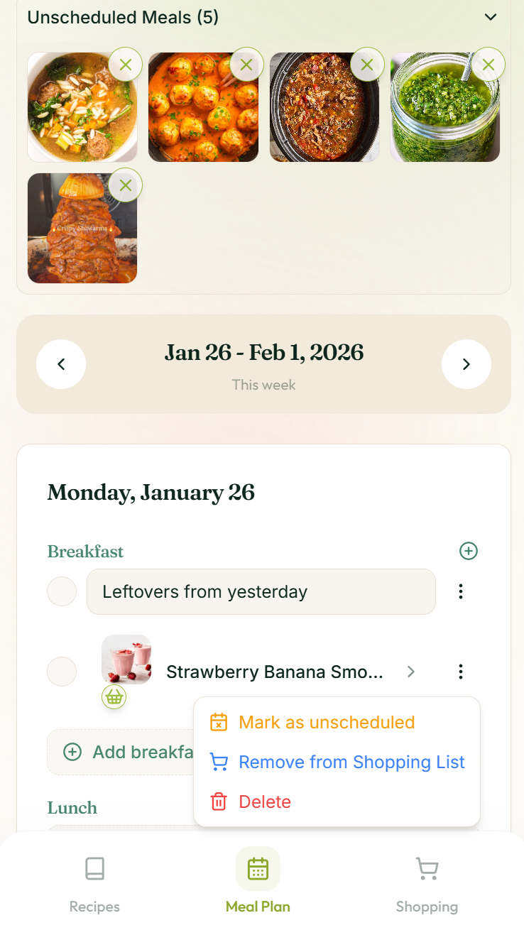 Weekly meal plan