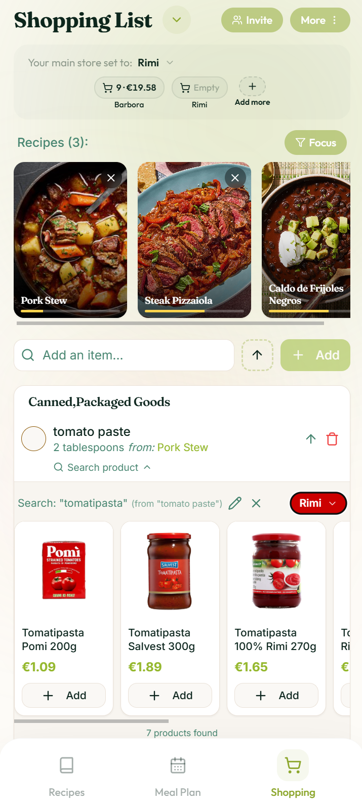 Smart shopping list